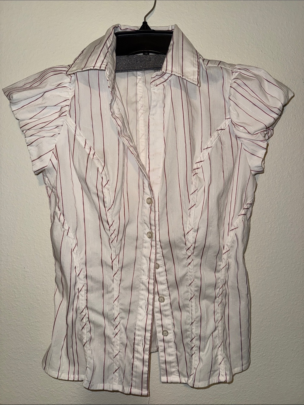 XOXO White Blouse Short Sleeve Fitted Vintage